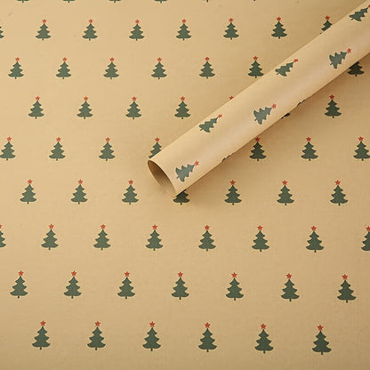 7pcs Festive Kraft Wrapping Paper Set, Christmas Gift Wrap with Snowflake and Reindeer Design, Thick Paper for Holiday Presents and DIY Crafts