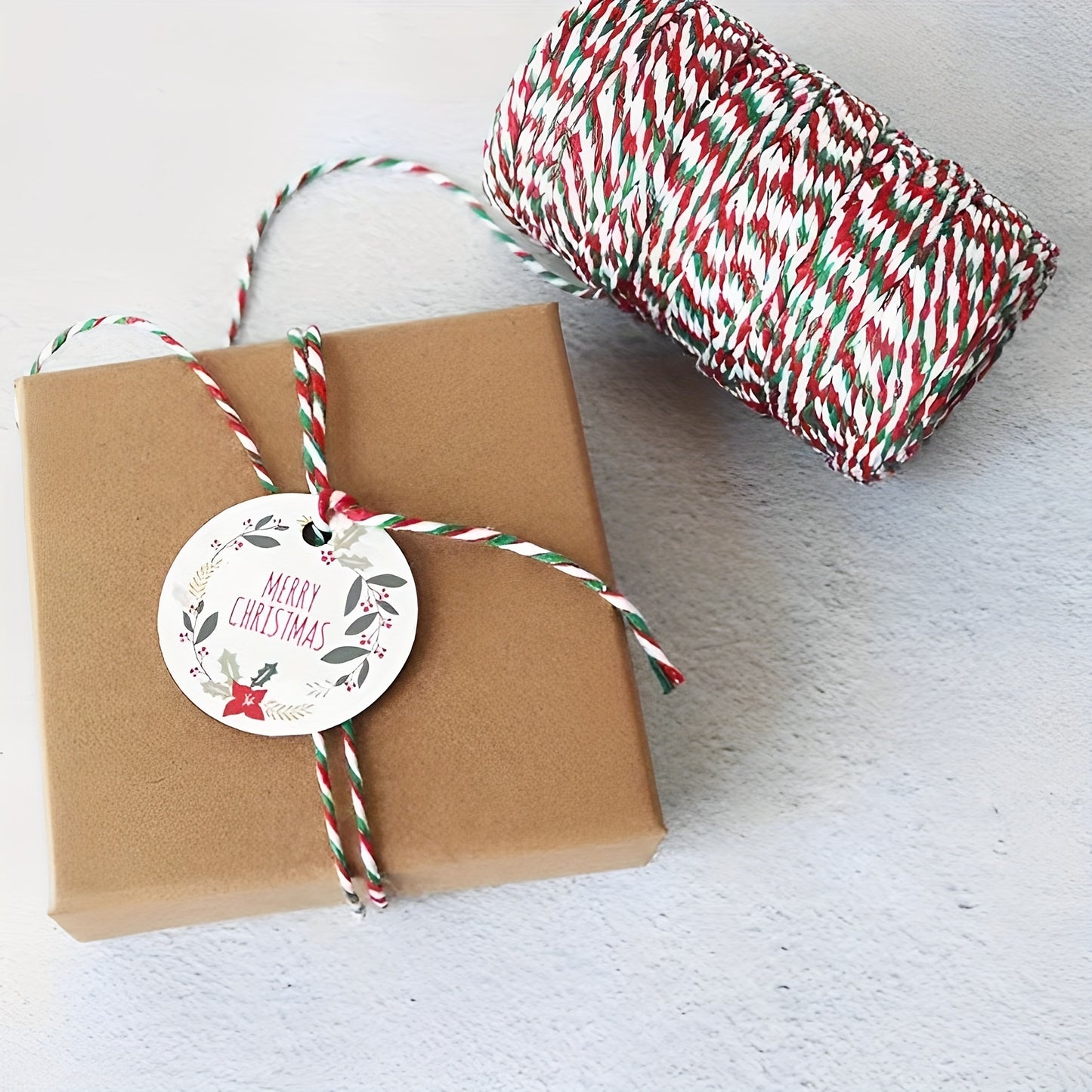 1 Tube, 70 Yards Long Christmas Color Three Color Cotton Rope Gift Wrapping With Pendant Rope Christmas Gift Wrapping Rope, Ribbons For Bouquets, Flower Wrapping Paper, Craft Supplies, Fabric, Handmade Wedding Bouquets Materi