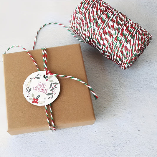 1 Tube, 70 Yards Long Christmas Color Three Color Cotton Rope Gift Wrapping With Pendant Rope Christmas Gift Wrapping Rope, Ribbons For Bouquets, Flower Wrapping Paper, Craft Supplies, Fabric, Handmade Wedding Bouquets Materi