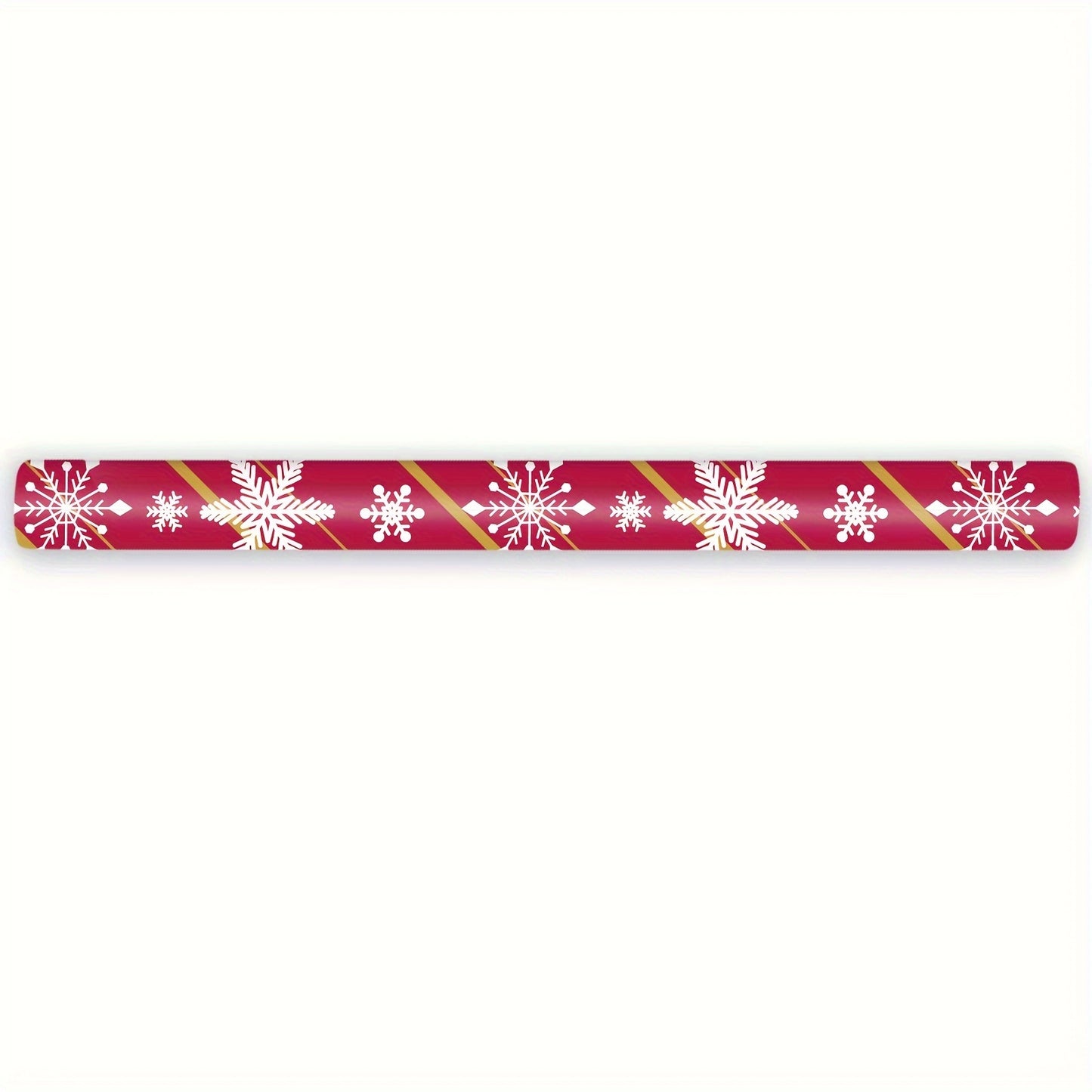 1pc Double-Sided Gift Wrapping Paper - Red Christmas Snowflake & Reindeer Pattern, 17"x600", Striped Style, Paper Material with Adhesive Labels, Essential for Holiday Presents, for Youngsters/Family/Friends, Stationery and Gi