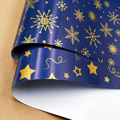 1 Roll, 39Ft Golden Snowflake Navy Blue Wrapping Paper Roll, Golden Star Navy Blue Wrapping Paper Roll Wrapping Paper For Birthday Present Party Christmas Gift Decorations (17in X 39Ft), Wrapping Paper, Tissue Paper, Flower B