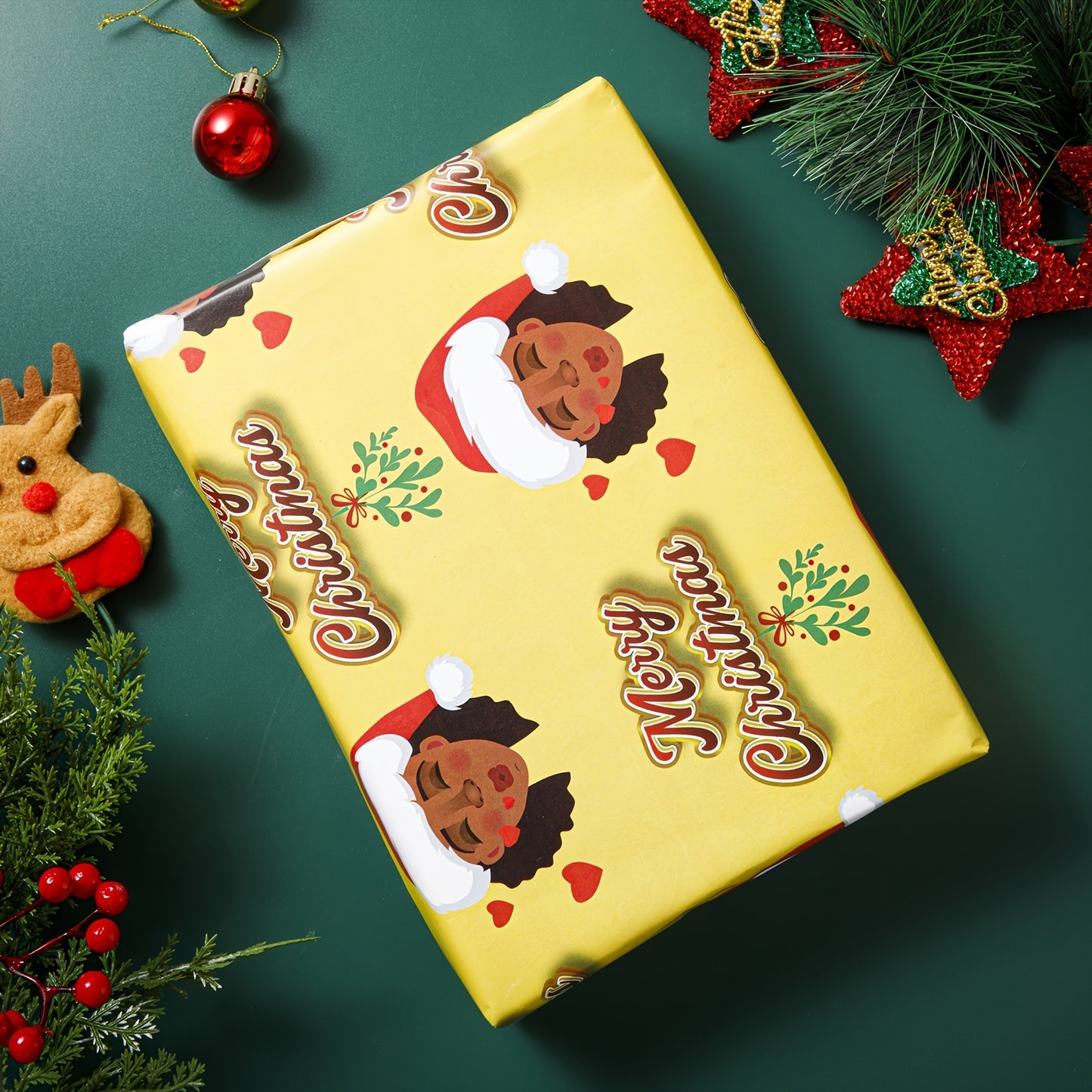 Festive 4-Style African American Christmas Wrapping Paper: 20x28 Inch Bulk Gift Wrap with Cute Xmas Designs for Black People - Holiday Birthday Office Supplies
