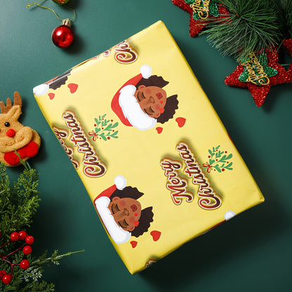 Festive 4-Style African American Christmas Wrapping Paper: 20x28 Inch Bulk Gift Wrap with Cute Xmas Designs for Black People - Holiday Birthday Office Supplies