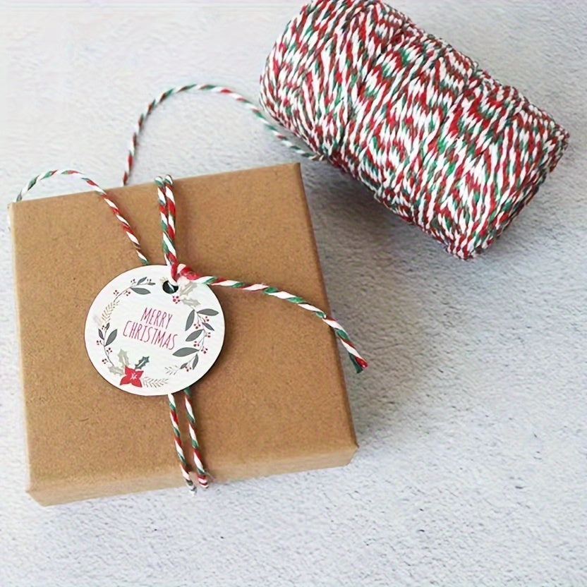 1 Tube, 70 Yards Long Christmas Color Three Color Cotton Rope Gift Wrapping With Pendant Rope Christmas Gift Wrapping Rope, Ribbons For Bouquets, Flower Wrapping Paper, Craft Supplies, Fabric, Handmade Wedding Bouquets Materi