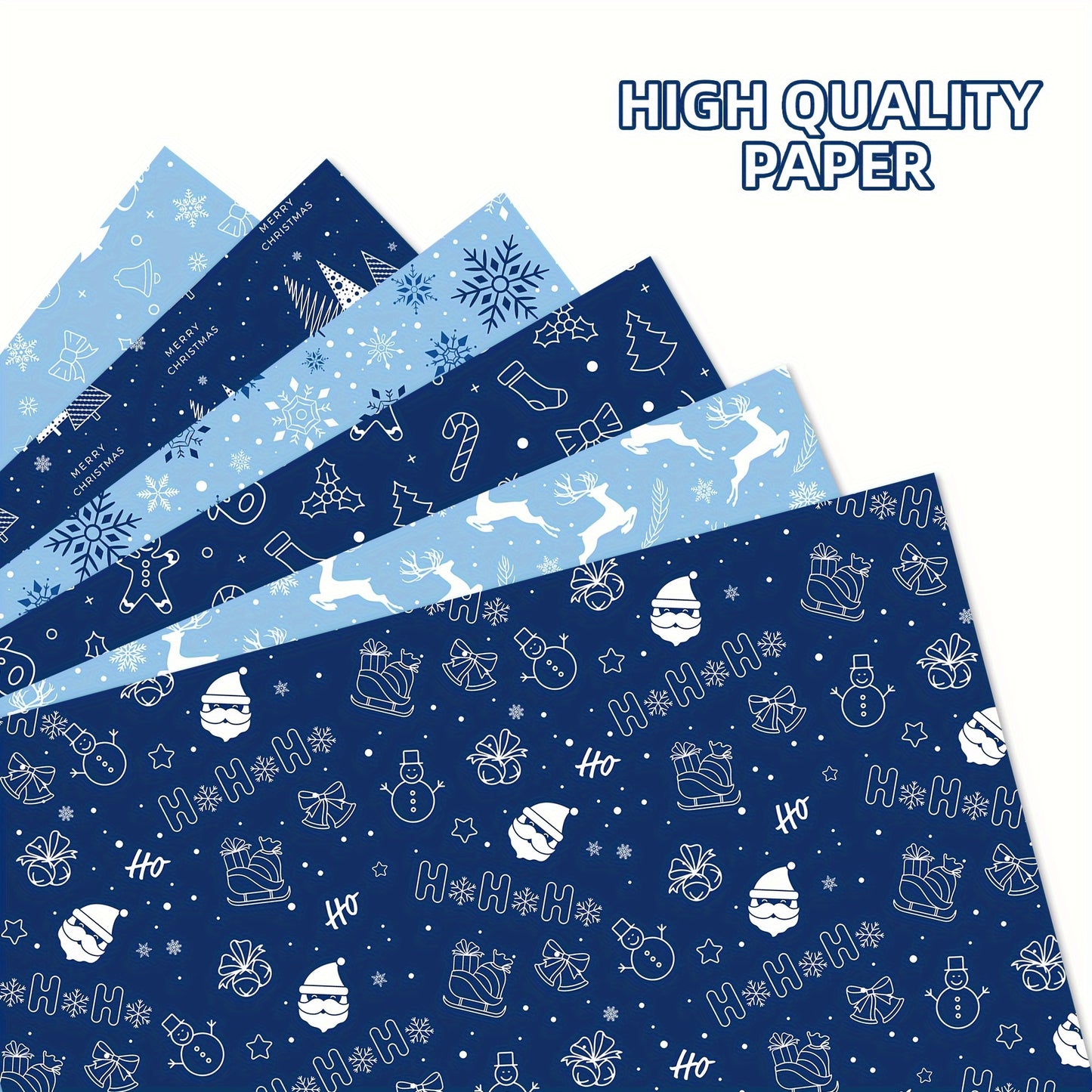 12pcs Dark Blue Christmas Wrapping Paper with Snowflake & Reindeer Designs - Perfect for Gift Boxes, Party Favors & Decorations