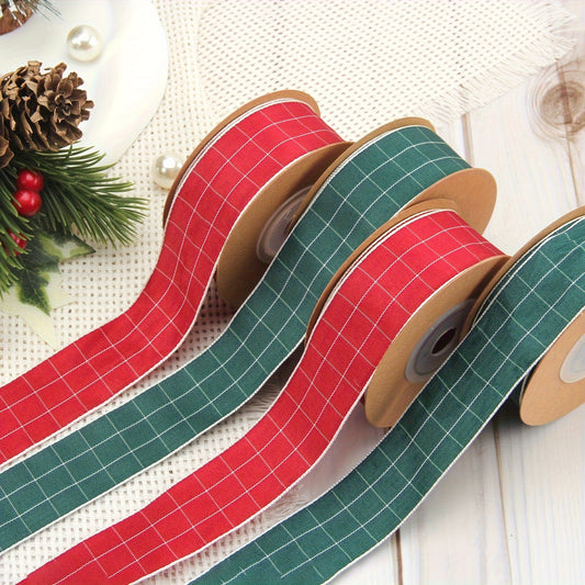 1pc, Plaid Ribbon 354.33 Inch Red Green Christmas Plaid Packaging Bag Tie Gift Box Packaging Flower Cake Packaging Ribbon Holiday Party Decoration Ribbon Handmade Jewelry Accessories, Ribbons For Bouquets, Flower Wrapping Pap
