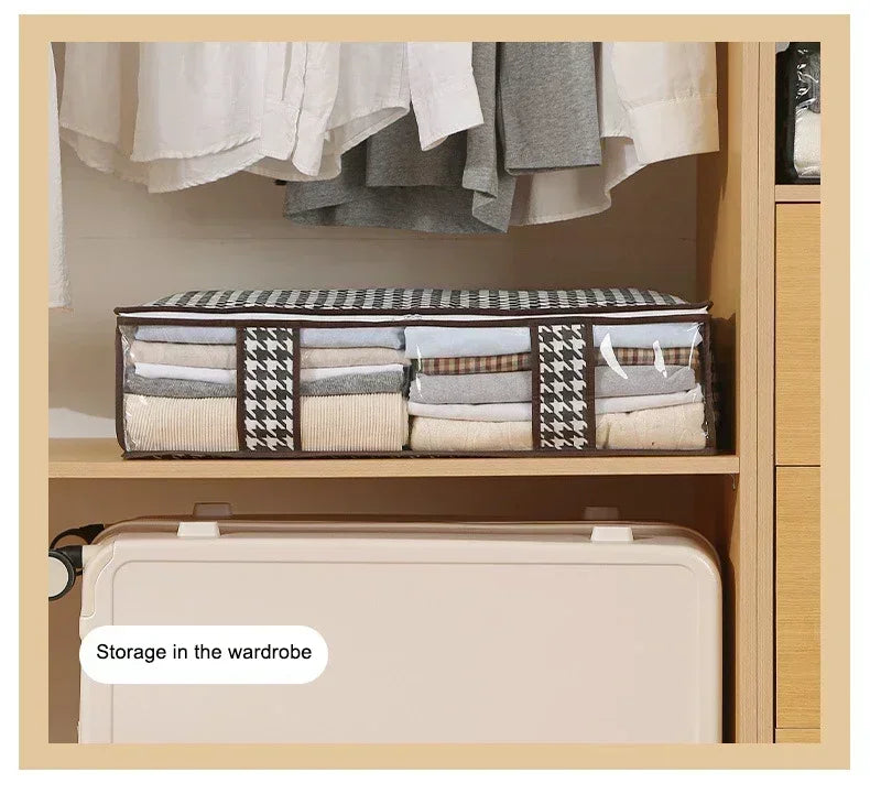 1pc Houndstooth Quilt Clothes Storage Bag Big Capacity Foldable Dustproof Toys Bags Moisture Dust Proof Proof Organizer