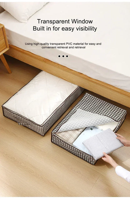 1pc Houndstooth Quilt Clothes Storage Bag Big Capacity Foldable Dustproof Toys Bags Moisture Dust Proof Proof Organizer