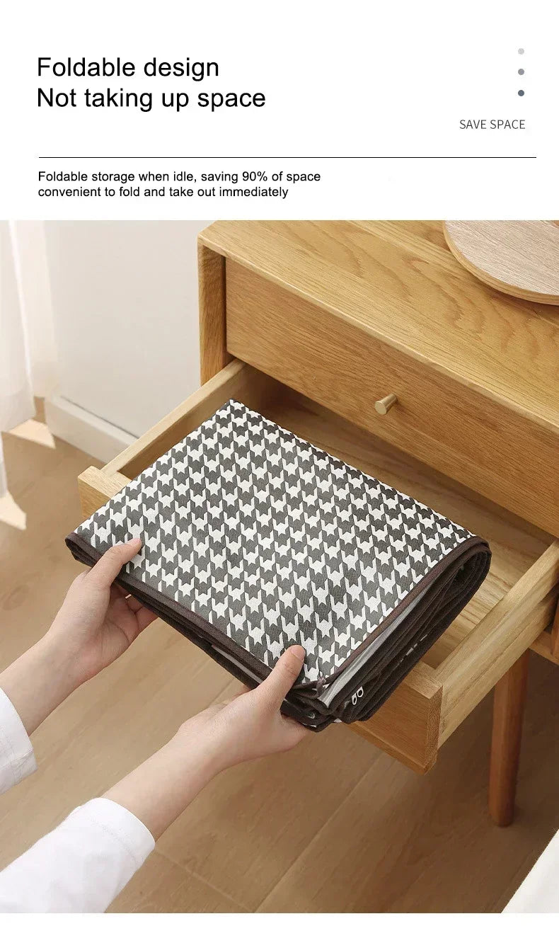 1pc Houndstooth Quilt Clothes Storage Bag Big Capacity Foldable Dustproof Toys Bags Moisture Dust Proof Proof Organizer