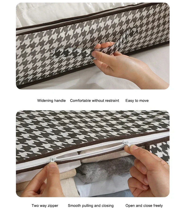 1pc Houndstooth Quilt Clothes Storage Bag Big Capacity Foldable Dustproof Toys Bags Moisture Dust Proof Proof Organizer