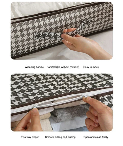 1pc Houndstooth Quilt Clothes Storage Bag Big Capacity Foldable Dustproof Toys Bags Moisture Dust Proof Proof Organizer
