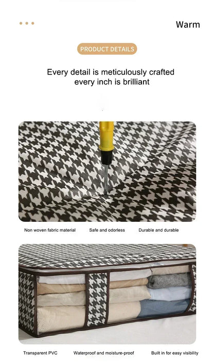 1pc Houndstooth Quilt Clothes Storage Bag Big Capacity Foldable Dustproof Toys Bags Moisture Dust Proof Proof Organizer