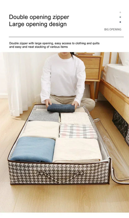 1pc Houndstooth Quilt Clothes Storage Bag Big Capacity Foldable Dustproof Toys Bags Moisture Dust Proof Proof Organizer