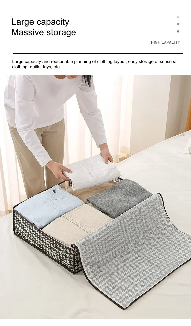 1pc Houndstooth Quilt Clothes Storage Bag Big Capacity Foldable Dustproof Toys Bags Moisture Dust Proof Proof Organizer