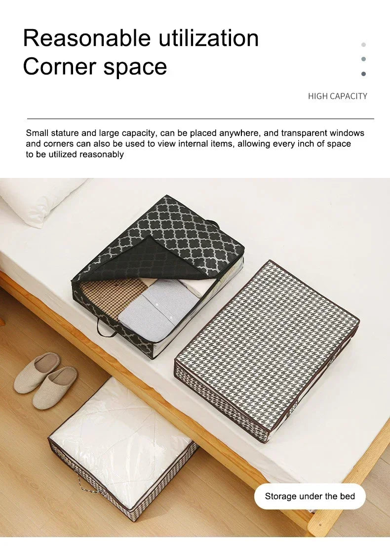 1pc Houndstooth Quilt Clothes Storage Bag Big Capacity Foldable Dustproof Toys Bags Moisture Dust Proof Proof Organizer