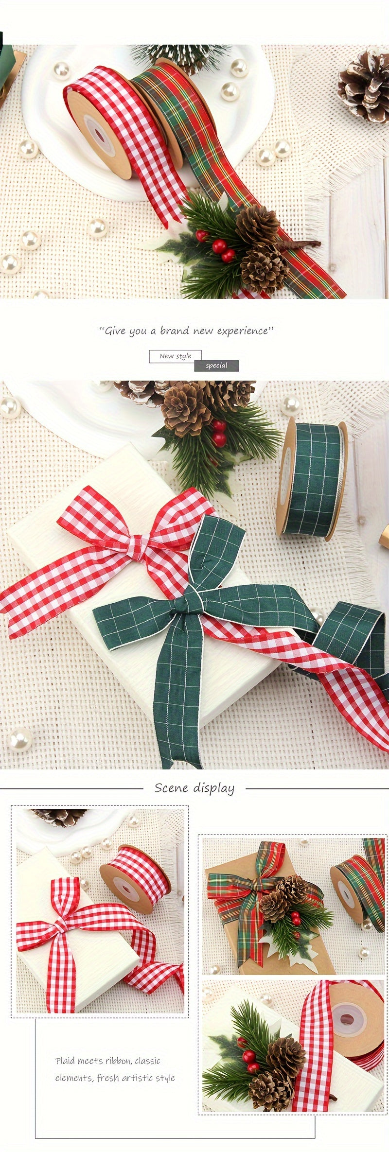 1pc, Plaid Ribbon 354.33 Inch Red Green Christmas Plaid Packaging Bag Tie Gift Box Packaging Flower Cake Packaging Ribbon Holiday Party Decoration Ribbon Handmade Jewelry Accessories, Ribbons For Bouquets, Flower Wrapping Pap