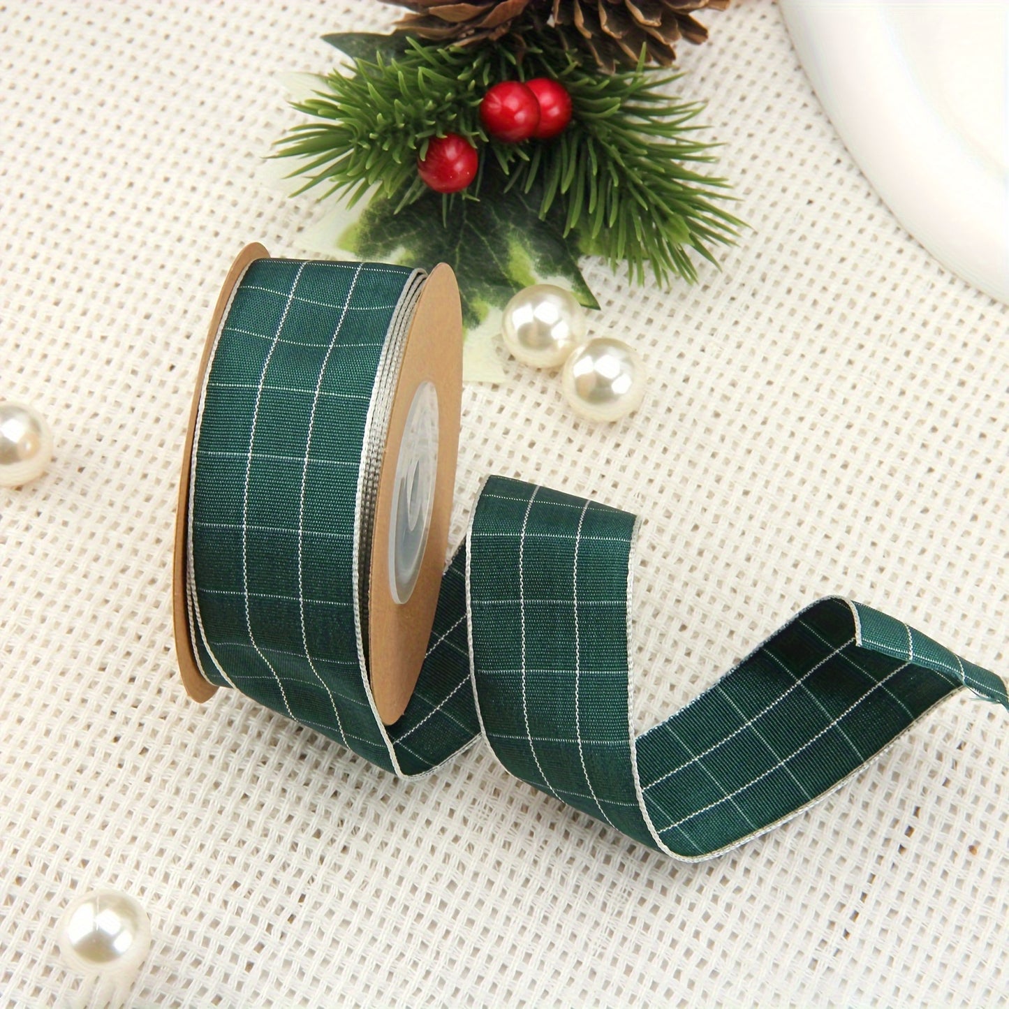 1pc, Plaid Ribbon 354.33 Inch Red Green Christmas Plaid Packaging Bag Tie Gift Box Packaging Flower Cake Packaging Ribbon Holiday Party Decoration Ribbon Handmade Jewelry Accessories, Ribbons For Bouquets, Flower Wrapping Pap