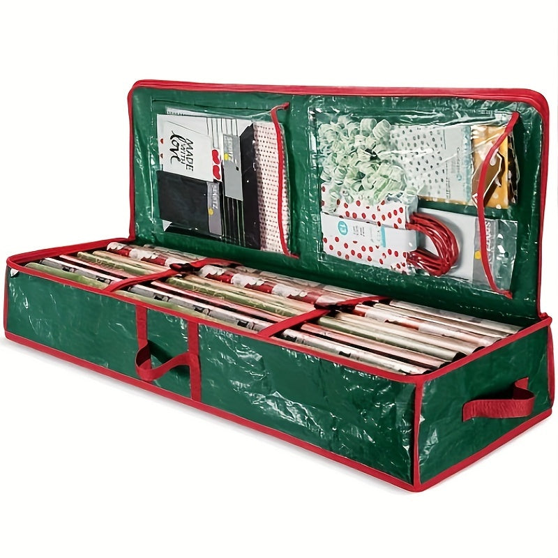 1pc Gift Wrapping Paper Organizer, Christmas Gift Wrapping Paper Storage Containers, Holiday Accessories Under The Bed Storage Bag, Dust, Moisture, And Sunlight Resistant Christmas Ornament Storage Bags, Red Organization And