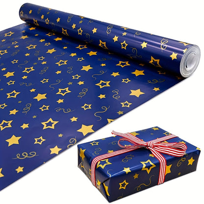 1 Roll, 39Ft Golden Snowflake Navy Blue Wrapping Paper Roll, Golden Star Navy Blue Wrapping Paper Roll Wrapping Paper For Birthday Present Party Christmas Gift Decorations (17in X 39Ft), Wrapping Paper, Tissue Paper, Flower B