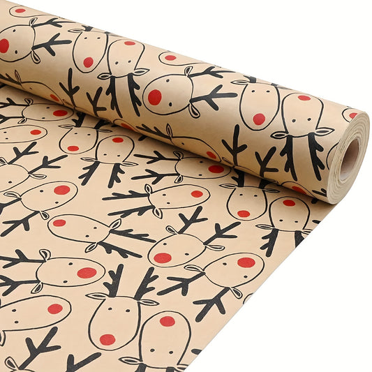 1 Roll, 49Ft Christmas Wrapping Paper Roll, Brown Gift Wrapping Paper With Elk For Xmas Party Gifts, Birthday, Graduation, Present Decorations-Elk (17in X 49Ft), Wrapping Paper, Tissue Paper, Flower Bouquet Supplies, Gift Wra