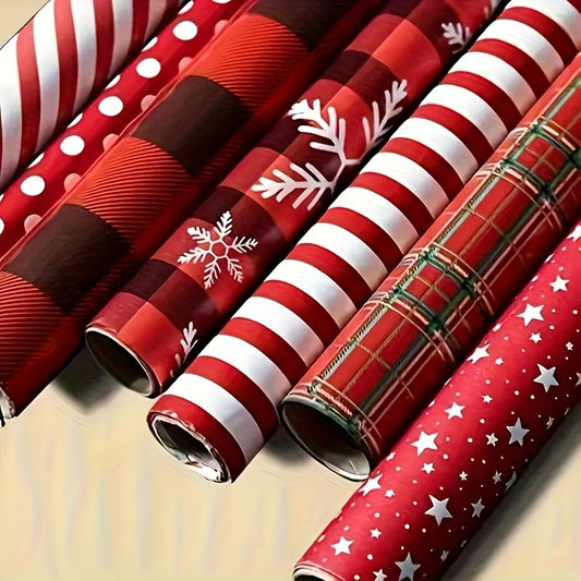 10pcs Holiday Red Plaid & Snowflake Gift Wrapping Paper Set - Festive Paper for Christmas, Weddings, Valentine's, Birthdays | Patterned Wrap Pack with No Accessories, Paper Material