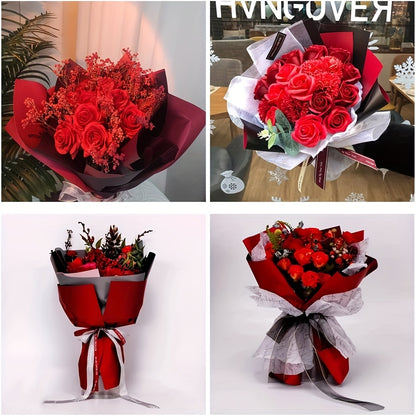 Double-Sided Color 20 Sheets Waterproof Red And Black Flower Wrapping Paper - Gift Packaging DIY Crafts, Tissue Paper, Bouquet Supplies - Any Occasion Decor, Weddings Wrap