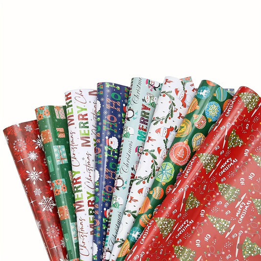 "8-pack 8-Pack Snowflake & Reindeer Christmas Wrapping Paper Rolls - Premium Copperplate Holiday Gift Wrap Set (19.7"" x 27.5"") for Parties, Holidays, and Baby Showers"
