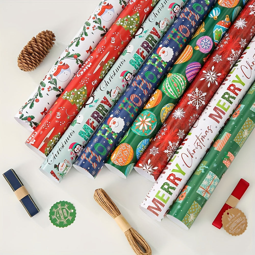 "8-pack 8-Pack Snowflake & Reindeer Christmas Wrapping Paper Rolls - Premium Copperplate Holiday Gift Wrap Set (19.7"" x 27.5"") for Parties, Holidays, and Baby Showers"