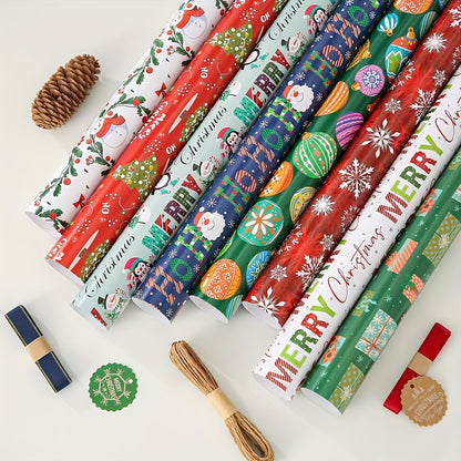 "8-pack 8-Pack Snowflake & Reindeer Christmas Wrapping Paper Rolls - Premium Copperplate Holiday Gift Wrap Set (19.7"" x 27.5"") for Parties, Holidays, and Baby Showers"