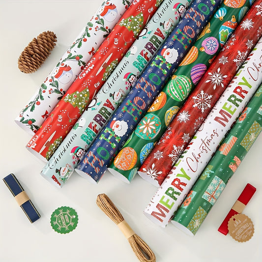 "8-pack 8-Pack Snowflake & Reindeer Christmas Wrapping Paper Rolls - Premium Copperplate Holiday Gift Wrap Set (19.7"" x 27.5"") for Parties, Holidays, and Baby Showers"