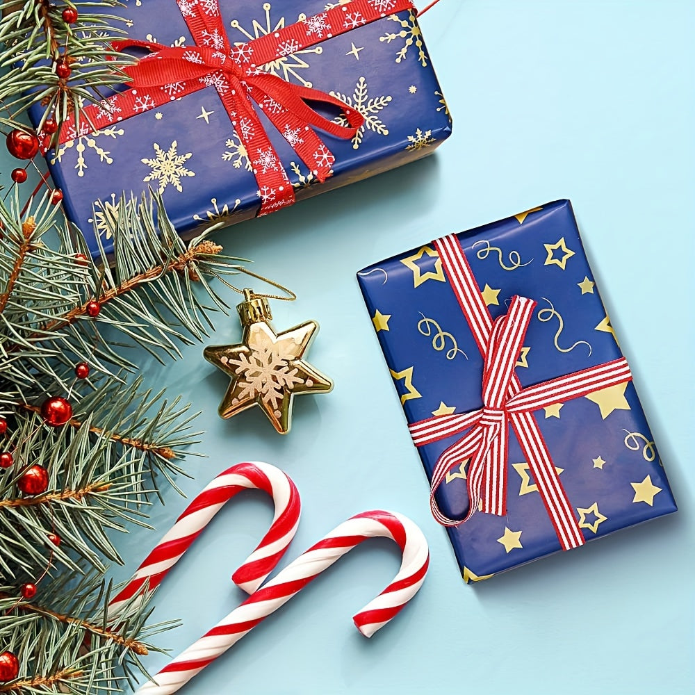 1 Roll, 39Ft Golden Snowflake Navy Blue Wrapping Paper Roll, Golden Star Navy Blue Wrapping Paper Roll Wrapping Paper For Birthday Present Party Christmas Gift Decorations (17in X 39Ft), Wrapping Paper, Tissue Paper, Flower B