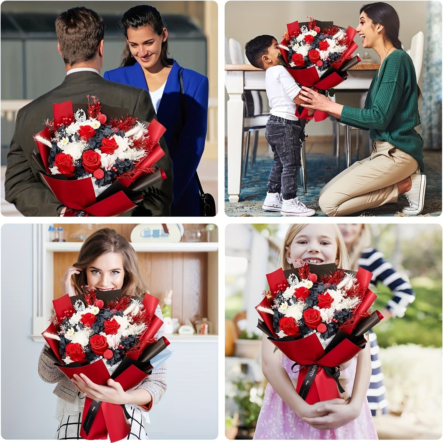 Double-Sided Color 20 Sheets Waterproof Red And Black Flower Wrapping Paper - Gift Packaging DIY Crafts, Tissue Paper, Bouquet Supplies - Any Occasion Decor, Weddings Wrap