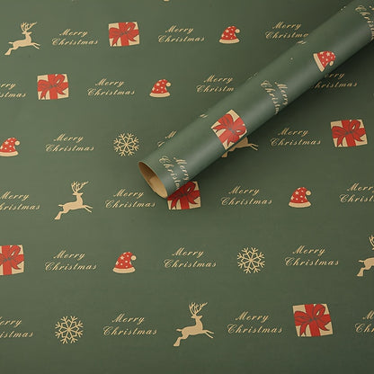 7pcs Festive Kraft Wrapping Paper Set, Christmas Gift Wrap with Snowflake and Reindeer Design, Thick Paper for Holiday Presents and DIY Crafts