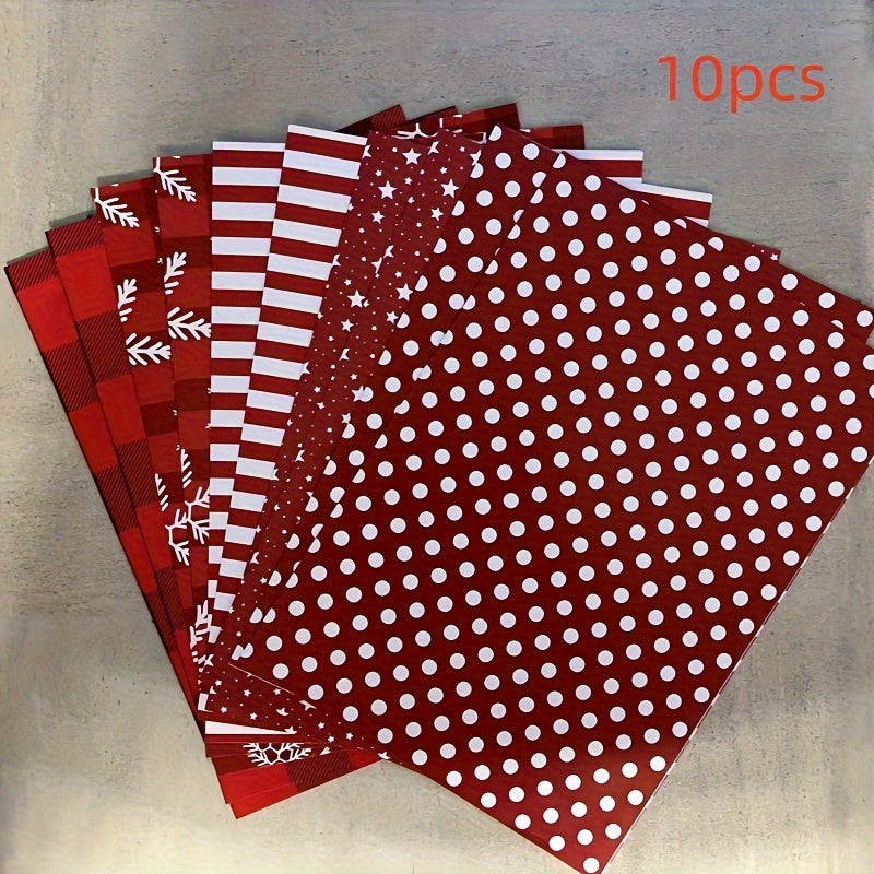 10pcs Holiday Red Plaid & Snowflake Gift Wrapping Paper Set - Festive Paper for Christmas, Weddings, Valentine's, Birthdays | Patterned Wrap Pack with No Accessories, Paper Material