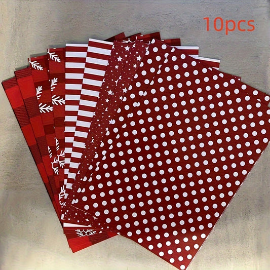 10pcs Holiday Red Plaid & Snowflake Gift Wrapping Paper Set - Festive Paper for Christmas, Weddings, Valentine's, Birthdays | Patterned Wrap Pack with No Accessories, Paper Material