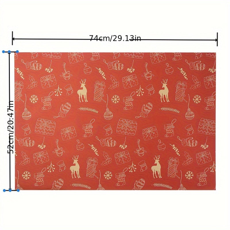 7pcs Festive Kraft Wrapping Paper Set, Christmas Gift Wrap with Snowflake and Reindeer Design, Thick Paper for Holiday Presents and DIY Crafts