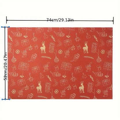 7pcs Festive Kraft Wrapping Paper Set, Christmas Gift Wrap with Snowflake and Reindeer Design, Thick Paper for Holiday Presents and DIY Crafts