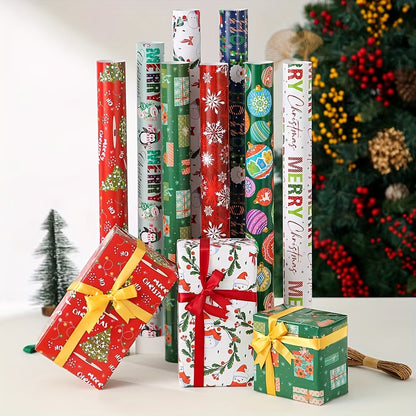 "8-pack 8-Pack Snowflake & Reindeer Christmas Wrapping Paper Rolls - Premium Copperplate Holiday Gift Wrap Set (19.7"" x 27.5"") for Parties, Holidays, and Baby Showers"