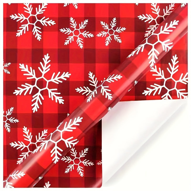 10pcs Holiday Red Plaid & Snowflake Gift Wrapping Paper Set - Festive Paper for Christmas, Weddings, Valentine's, Birthdays | Patterned Wrap Pack with No Accessories, Paper Material