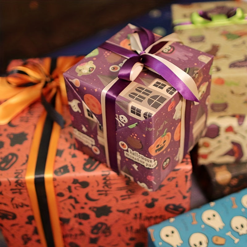 6-Piece Halloween Gift Wrap Set - Pumpkin, Ghost, Castle, Potion, Skull & Broom Patterns | Premium Wrapping Paper For Spooky Party Decorations