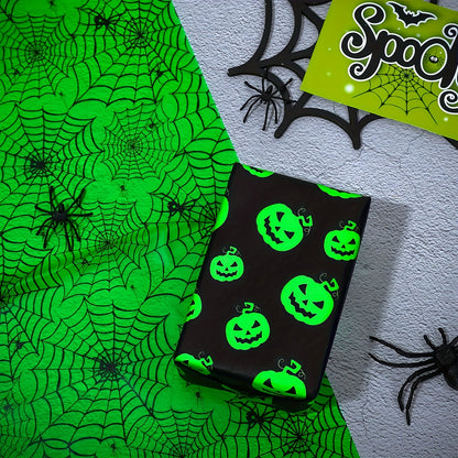 90-Pack Halloween Wrapping Paper - Black & Green With Pumpkin, Spider Web & Bat Designs, 13.8X19.7 Inches - Perfect For Party Favors & Crafts