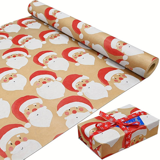 1 roll, 52ft Kraft Santa Claus Wrapping Paper Roll, Colorful Gift Wrapping Paper for Christmas, Birthday Parties, DIY Decorations, Flower Bouquet Supplies