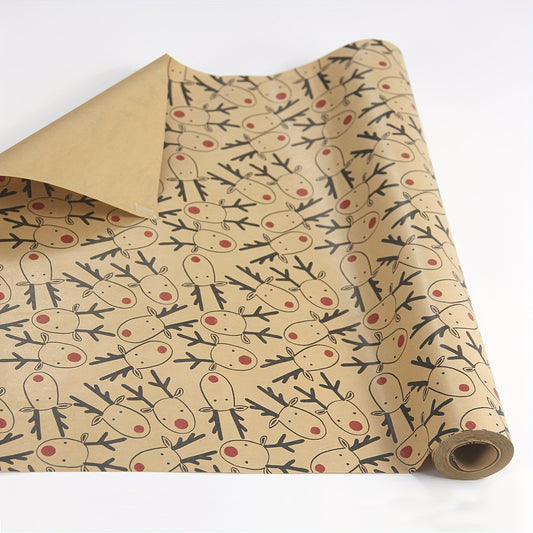 1 Roll, 49Ft Christmas Wrapping Paper Roll, Brown Gift Wrapping Paper With Elk For Xmas Party Gifts, Birthday, Graduation, Present Decorations-Elk (17in X 49Ft), Wrapping Paper, Tissue Paper, Flower Bouquet Supplies, Gift Wra
