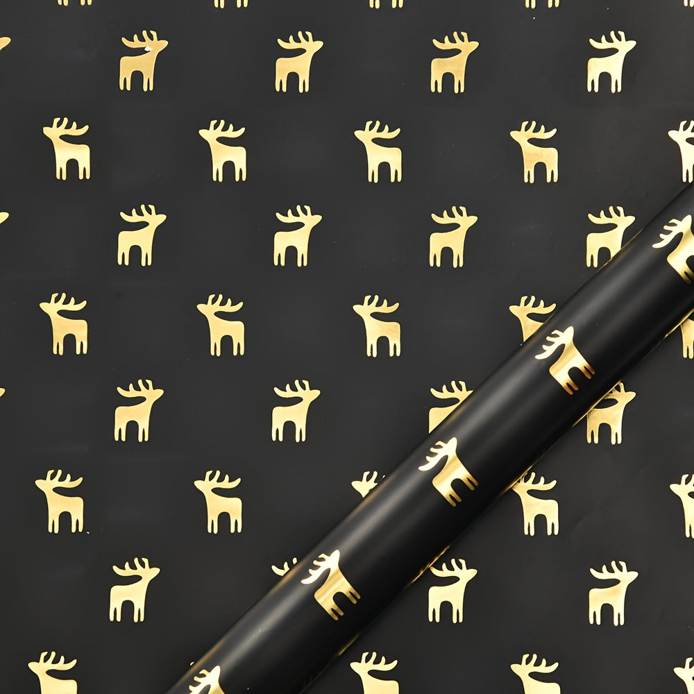 6 Pcs Foil Christmas Wrapping Paper - 19.7 Inches X 27.5 Inches Each - Black Gold Xmas Design For Parties, Holidays Gift