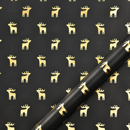 6 Pcs Foil Christmas Wrapping Paper - 19.7 Inches X 27.5 Inches Each - Black Gold Xmas Design For Parties, Holidays Gift