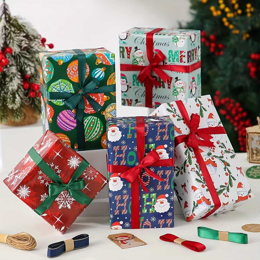 "8-pack 8-Pack Snowflake & Reindeer Christmas Wrapping Paper Rolls - Premium Copperplate Holiday Gift Wrap Set (19.7"" x 27.5"") for Parties, Holidays, and Baby Showers"