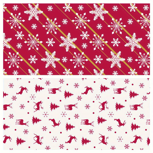 1pc Double-Sided Gift Wrapping Paper - Red Christmas Snowflake & Reindeer Pattern, 17"x600", Striped Style, Paper Material with Adhesive Labels, Essential for Holiday Presents, for Youngsters/Family/Friends, Stationery and Gi