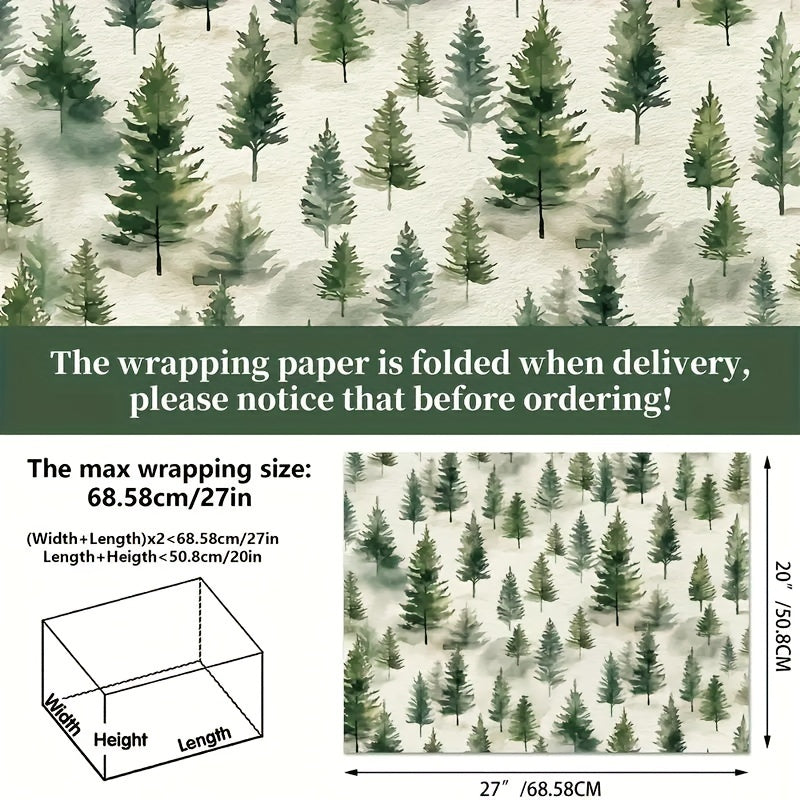 12-Pack Vintage Christmas Wrapping Paper, Festive Green Holiday Handmade Gift Wrap, Christmas Tree & Reindeer Themed, Office Gift Packaging, No Accessories Included