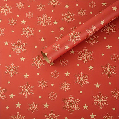 7pcs Festive Kraft Wrapping Paper Set, Christmas Gift Wrap with Snowflake and Reindeer Design, Thick Paper for Holiday Presents and DIY Crafts