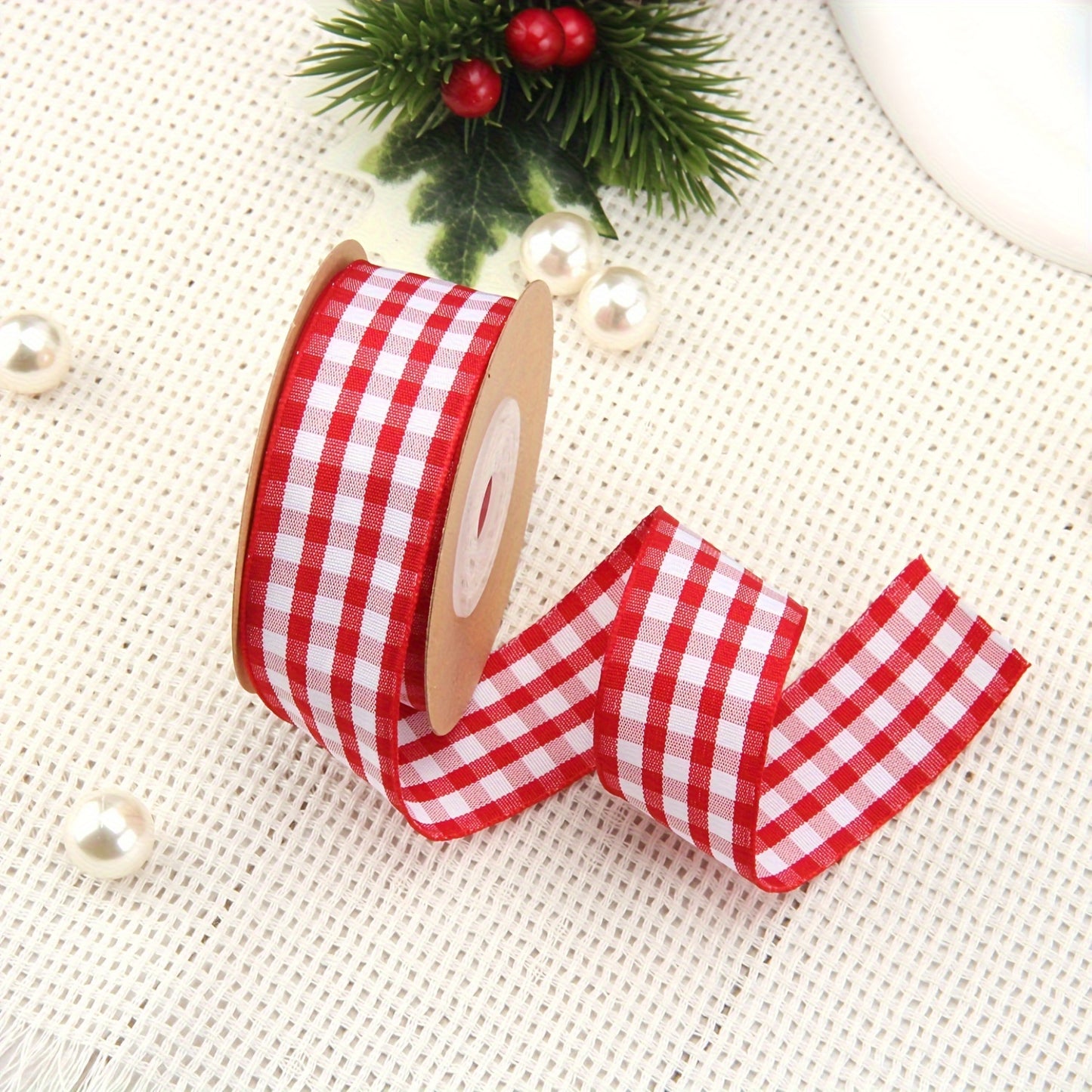 1pc, Plaid Ribbon 354.33 Inch Red Green Christmas Plaid Packaging Bag Tie Gift Box Packaging Flower Cake Packaging Ribbon Holiday Party Decoration Ribbon Handmade Jewelry Accessories, Ribbons For Bouquets, Flower Wrapping Pap